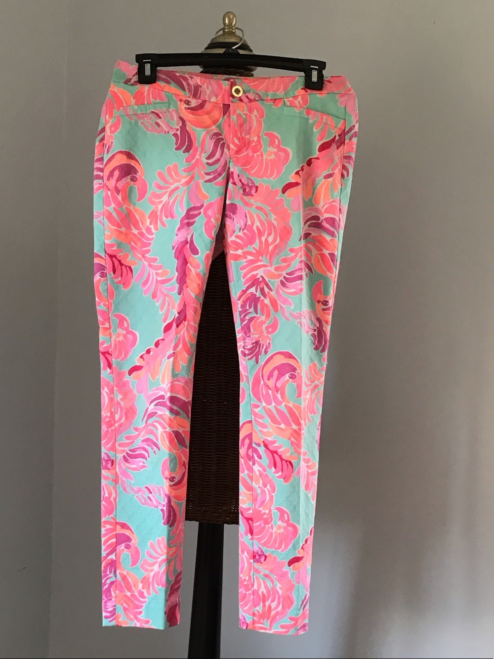 Lilly Pulitzer Aqua Pants with Pink & Coral Floral Print